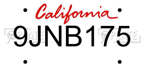 9JNB175 California License Plate