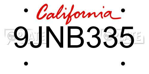 9JNB335 California License Plate