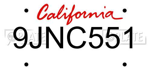 9JNC551 California License Plate