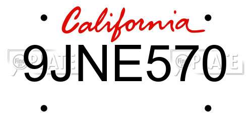 9JNE570 California License Plate
