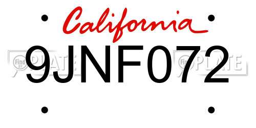 9JNF072 California License Plate