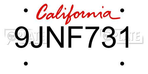 9JNF731 California License Plate