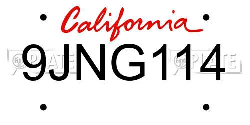 9JNG114 California License Plate