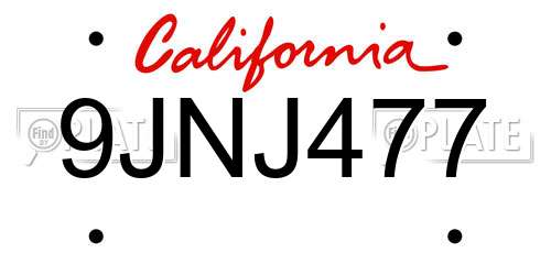 9JNJ477 California License Plate