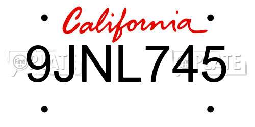 9JNL745 California License Plate