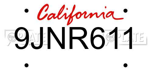9JNR611 California License Plate