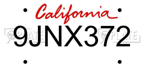 9JNX372 California License Plate