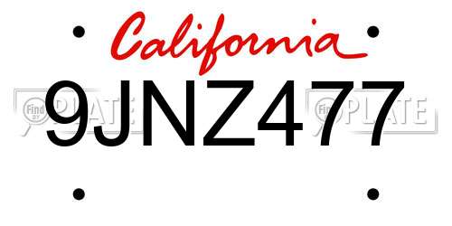 9JNZ477 California License Plate