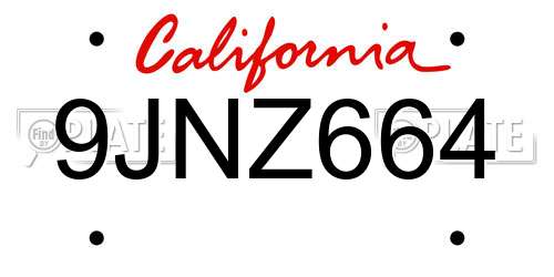 9JNZ664 California License Plate