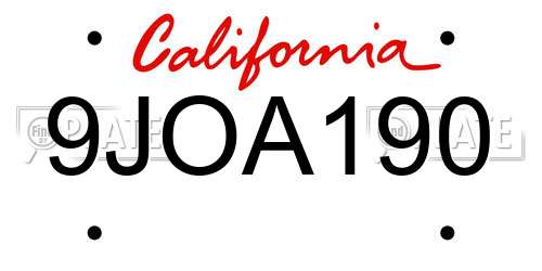 9JOA190 California License Plate