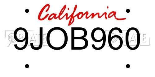 9JOB960 California License Plate