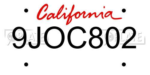 9JOC802 California License Plate