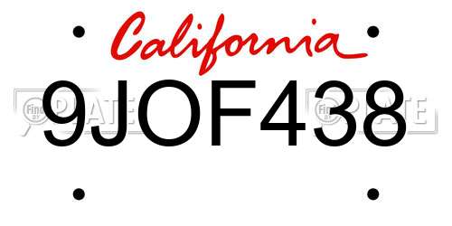 9JOF438 California License Plate