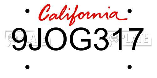 9JOG317 California License Plate