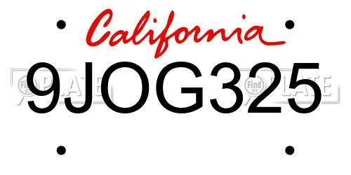 9JOG325 California License Plate