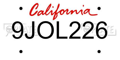 9JOL226 California License Plate