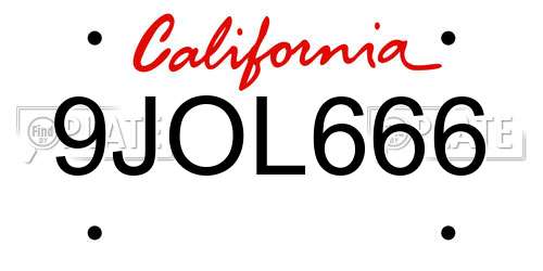 9JOL666 California License Plate