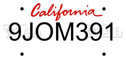 9JOM391 California License Plate