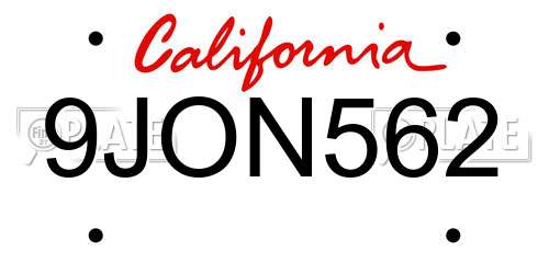 9JON562 California License Plate