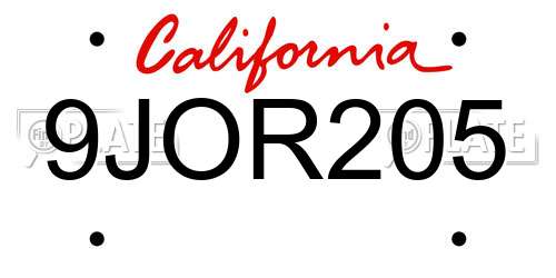 9JOR205 California License Plate