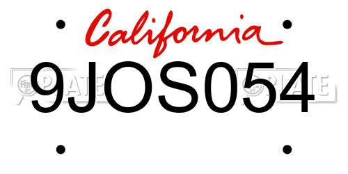 9JOS054 California License Plate