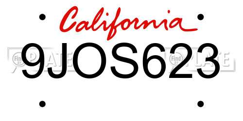 9JOS623 California License Plate