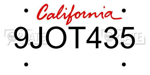 9JOT435 California License Plate
