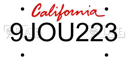 9JOU223 California License Plate