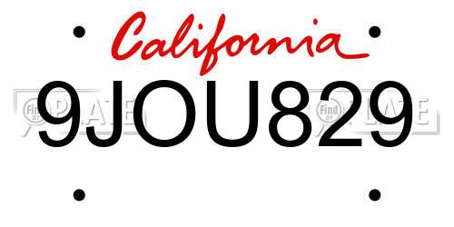 9JOU829 California License Plate
