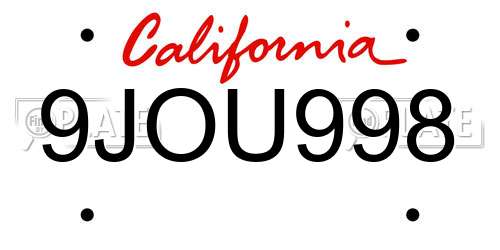 9JOU998 California License Plate