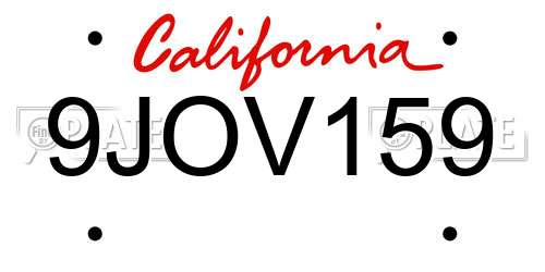 9JOV159 California License Plate