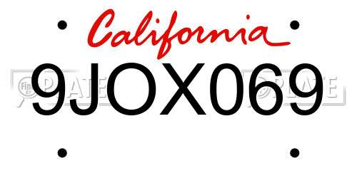9JOX069 California License Plate