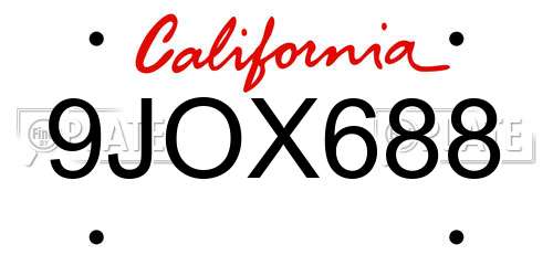 9JOX688 California License Plate