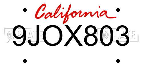 9JOX803 California License Plate
