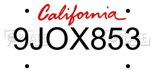 9JOX853 California License Plate
