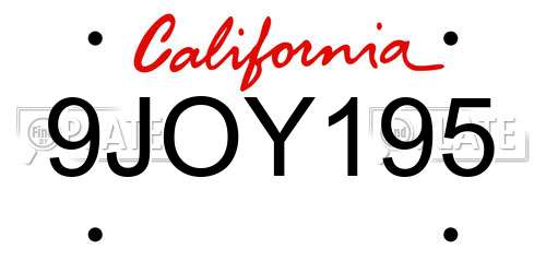 9JOY195 California License Plate