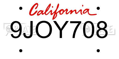9JOY708 California License Plate
