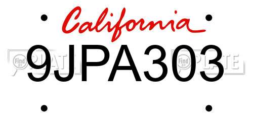 9JPA303 California License Plate