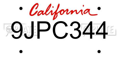 9JPC344 California License Plate