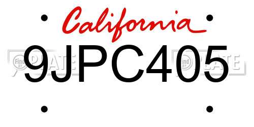 9JPC405 California License Plate