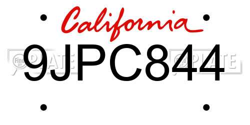 9JPC844 California License Plate