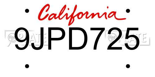9JPD725 California License Plate