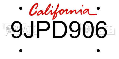 9JPD906 California License Plate