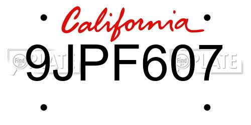 9JPF607 California License Plate
