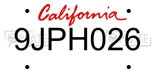 9JPH026 California License Plate
