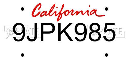 9JPK985 California License Plate
