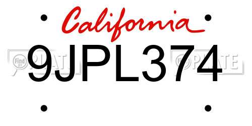 9JPL374 California License Plate