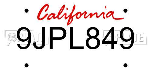 9JPL849 California License Plate