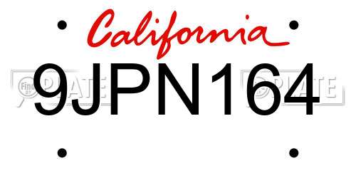 9JPN164 California License Plate