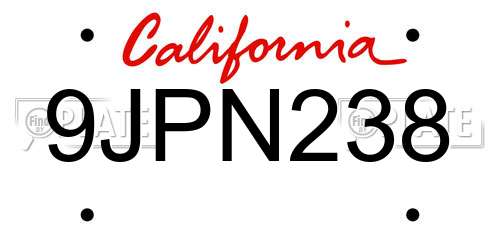 9JPN238 California License Plate